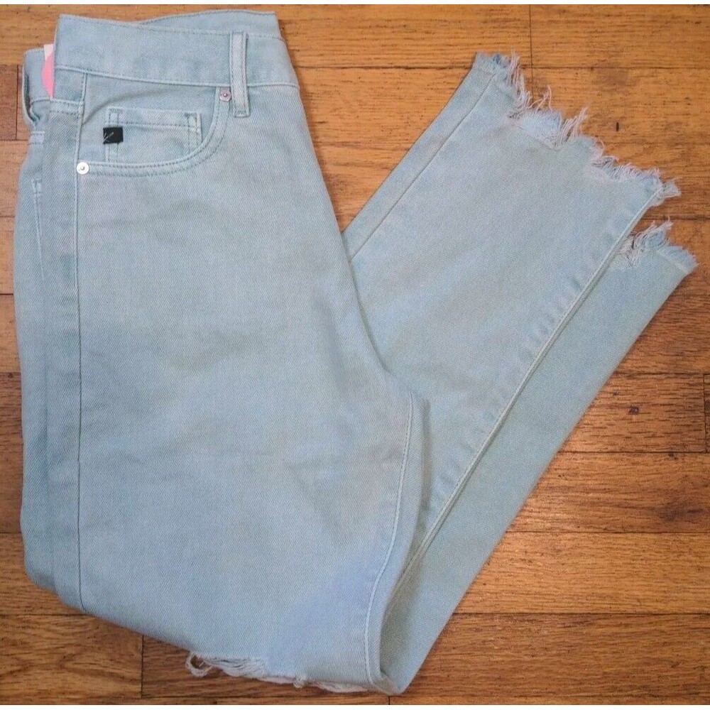 New KanCan Amelia Distressed High Rise Mom Fit Jeans Denim Womens Sz 03/25 Teal - Picture 2 of 12